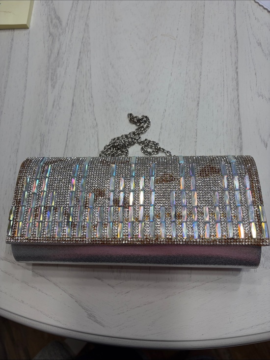 Kate Landry Handbags - Kate Landry Iridescent Crystal-Embellished Silver Evening Clutch
